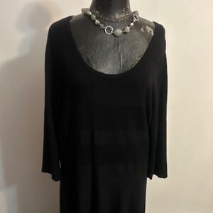 Worthington Woman Black Knit Sheer horizontal stripes midi dress, size 2X